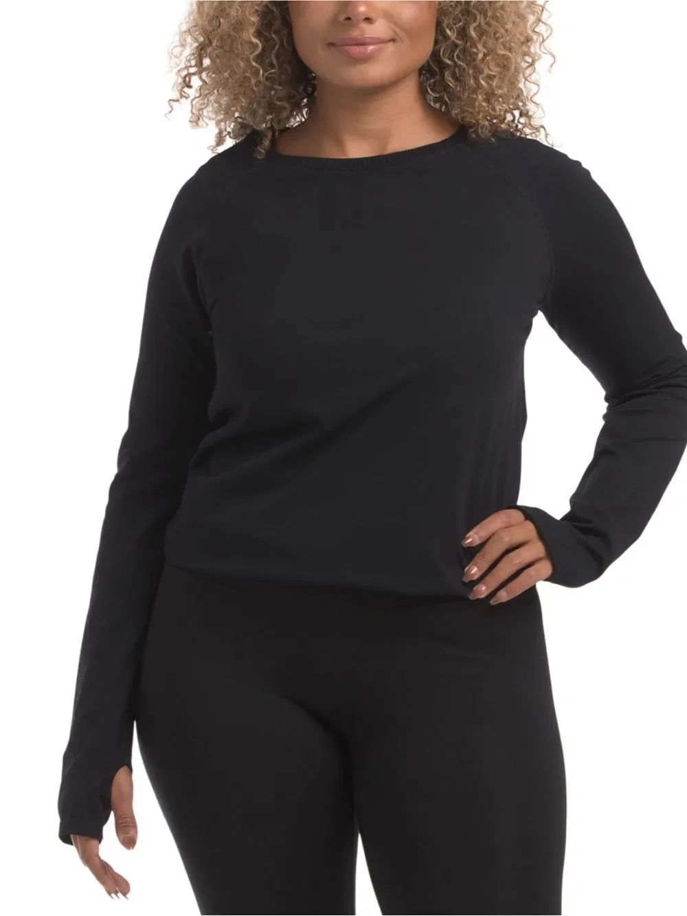 90 Degree by Reflex Seamless Black Aveline Crew Meet and Green Long Sleeve Top